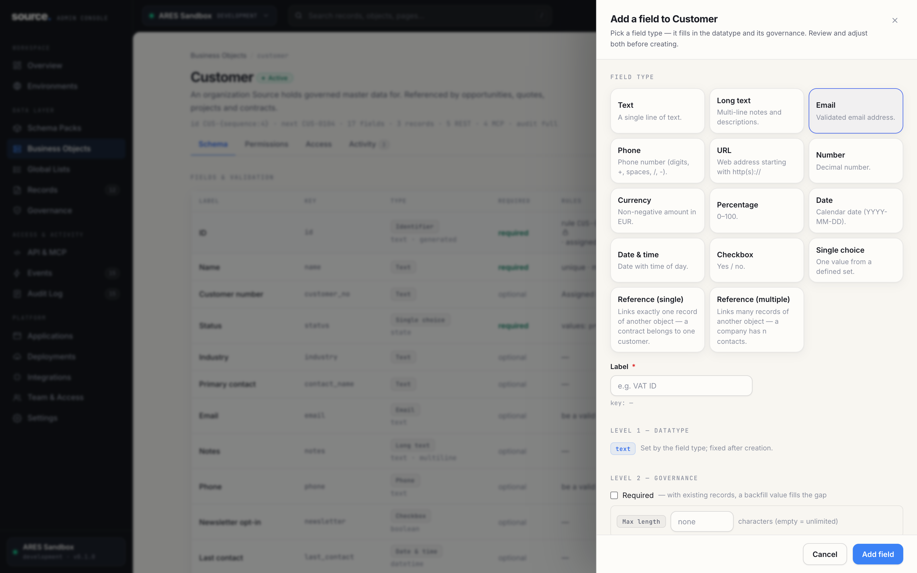 Field designer with preset and reference cards